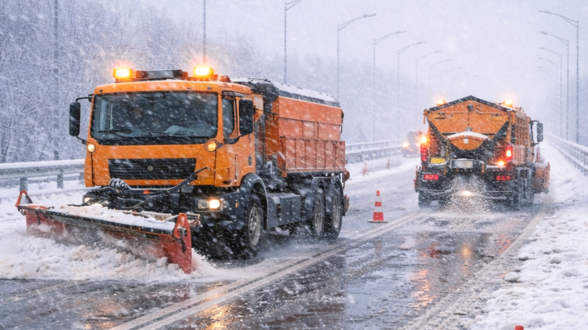 Снегът усложнява трафика през Дунав мост при Видин